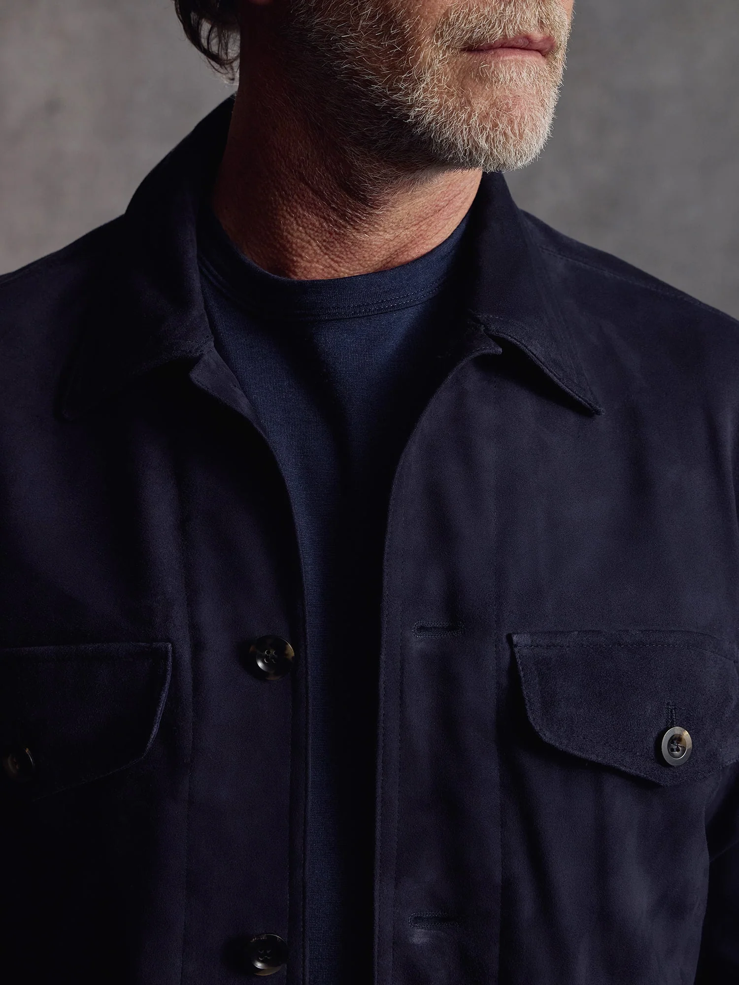 The Shadow Suede Overshirt - Navy - Image 3